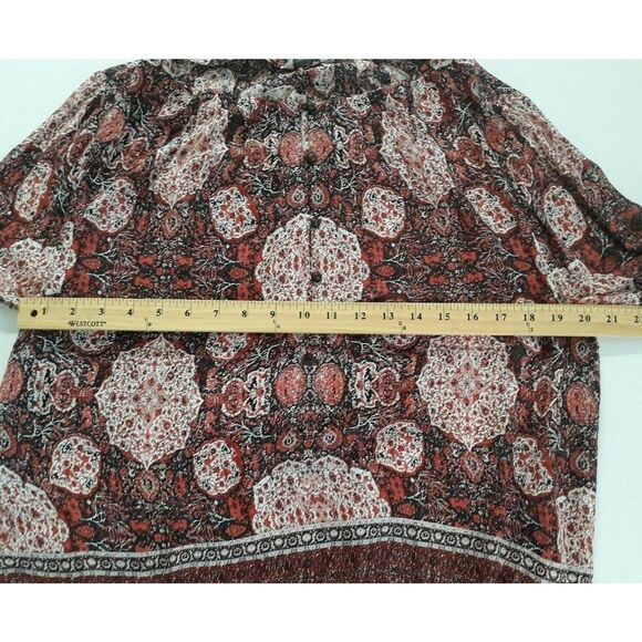 Lucky Brand Blouse Women Med Brown Black Paisley Midway Button Up Elastic Waist - Picture 9 of 10